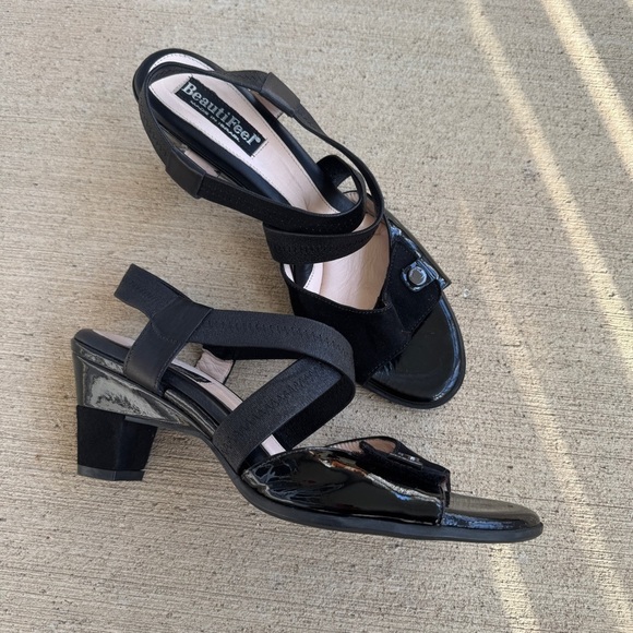 BeautiFeel Camille Open-Toe Pump Sandals Shoes Black Leather Patent 40 comfy - Picture 1 of 9